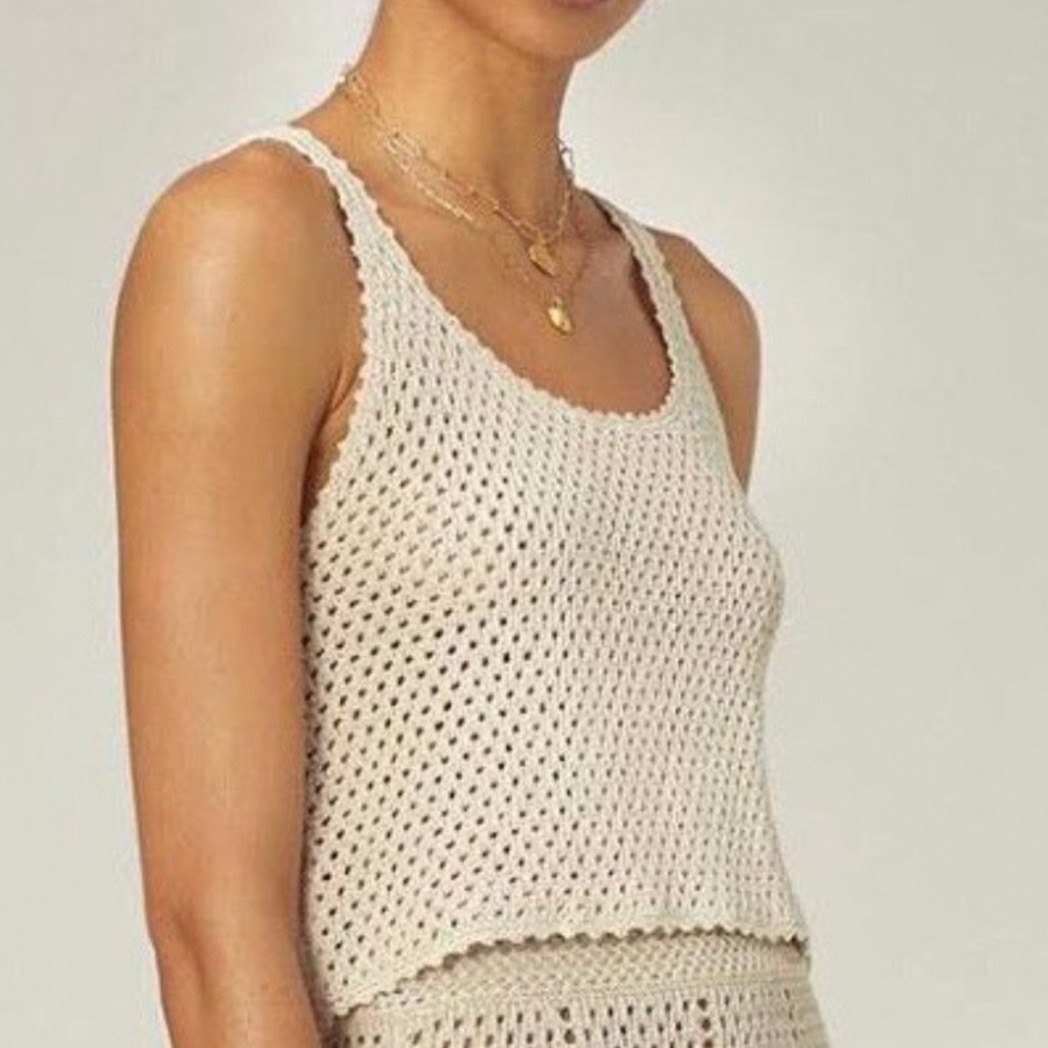 Wilfred Aritzia Caraway Tank Beige Crochet Open Knit Cropped L Boho Festival
